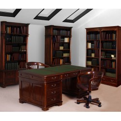 Kolonialer Schreibtisch 180 cm Partnerdesk mit lederbezogener Arbeitsplatte