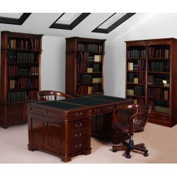 Kolonialer Schreibtisch 180 cm Partnerdesk mit lederbezogener Arbeitsplatte