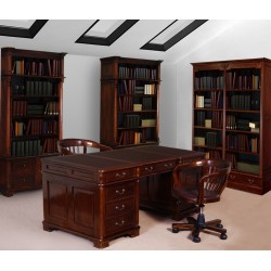 Kolonialer Schreibtisch 150 cm Partnerdesk mit lederbezogener Arbeitsplatte