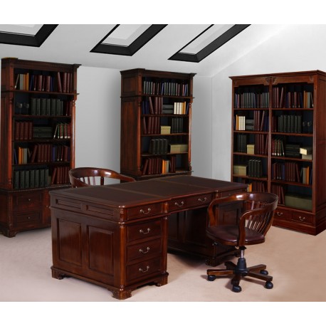 Colonial-Style 180 cm Double-Sided Desk with Leather Top