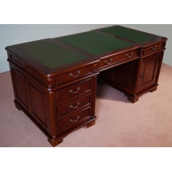 Kolonialer Schreibtisch 150 cm Partnerdesk mit lederbezogener Arbeitsplatte