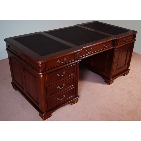 Colonial-Style 150 cm Double-Sided Desk with Leather Top