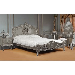 Silver Rococo Baroque Bed 160x200 cm