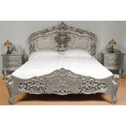 Silver Rococo Baroque Bed 140x200 cm