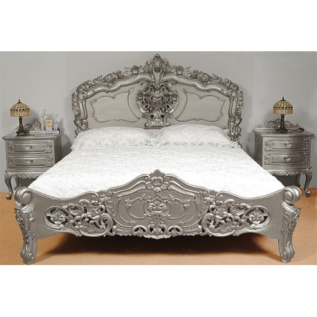 Silver Rococo Baroque Bed 140x200 cm