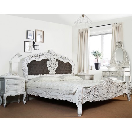 Weiss Rokoko-Barock Bett gepolstertes Kopfteil 160x200 cm