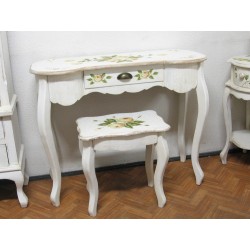 White writing desk wall table 95 cm with painted flowers