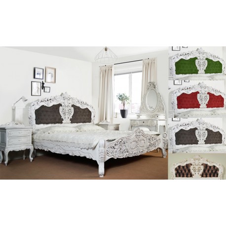 White rococo baroque bed 160x200 cm king size 78246