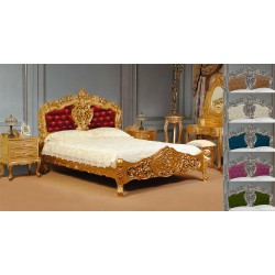 Gold Rococo Baroque Bed Upholstered Headboard 160x200 cm