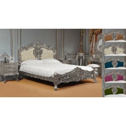 Silver Rococo Baroque Bed Upholstered Headboard 160x200 cm