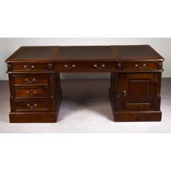 Englischer Schreibtisch 150 cm Partnerdesk mit Lederauflage