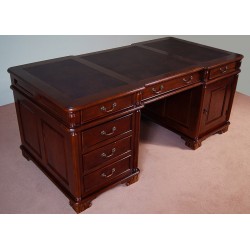 Kolonialer Schreibtisch 150 cm Partnerdesk mit lederbezogener Arbeitsplatte