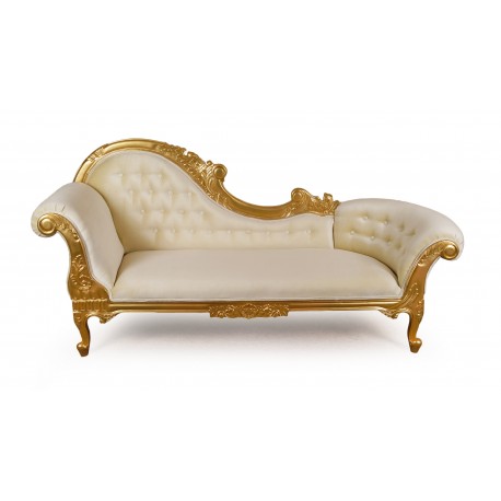 Złoty szezlong ludwikowski pikowany Chesterfield kanapa sofa