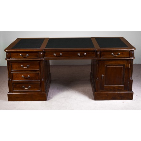 English Partners Desk 150 cm Double-Sided Mahogany Office Desk with Leather Top