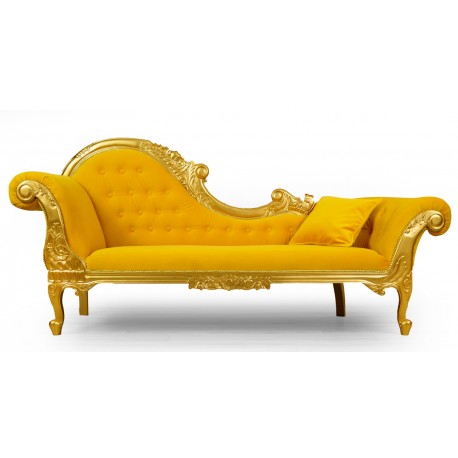 Złoty szezlong ludwikowski pikowany Chesterfield kanapa sofa